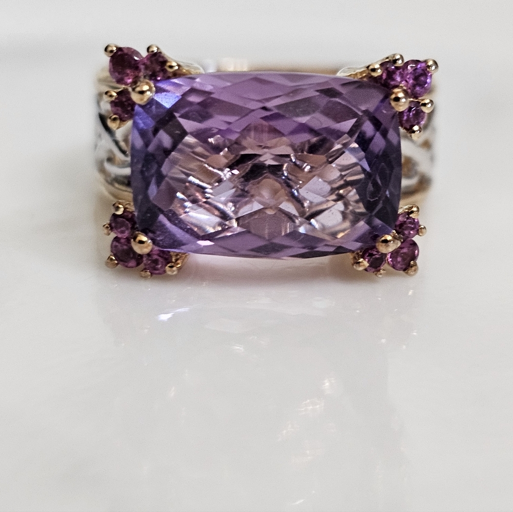 Genuine Victoria Weick Amethyst & Garnet Ring 14k & Sterling Silver Ring Sz 7!